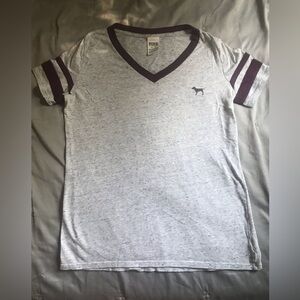 PINK Victoria's Secret Gray and Burgundy Short Sleeve Tee